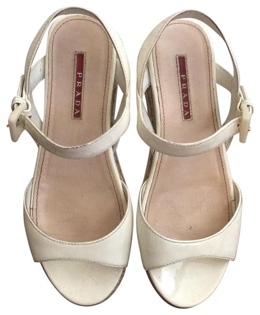 Prada Ivory Patent Leather Sandals
