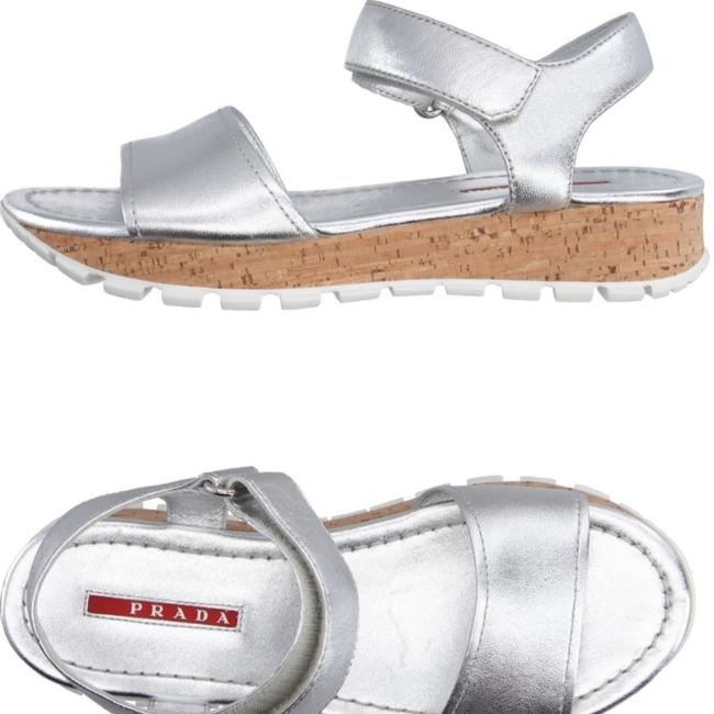 Prada Metallic Silver Leather Sandals
