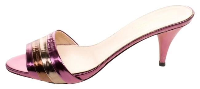 Prada Multicolor Patent Leather Kitten Heel Sandals