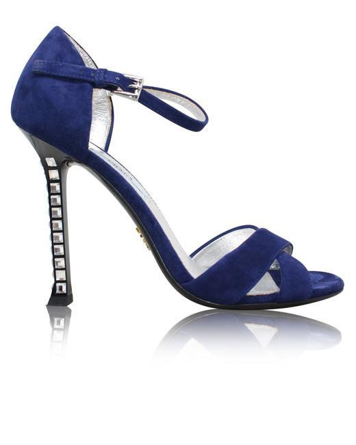 Prada Navy Blue Suede Crystal Sandals