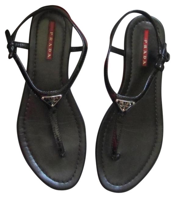 Prada Nero Vernice Logo Thong Sandals