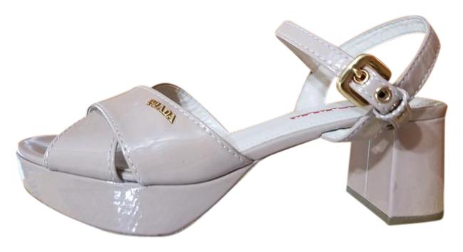 Prada Nude Patent Leather Crisscross Platform Sandals