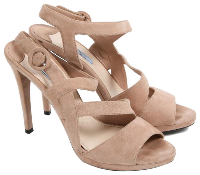 Prada Nude Suede Peep Heels Sandals
