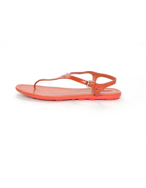 Prada Orange Sport Patent T strap Sandals