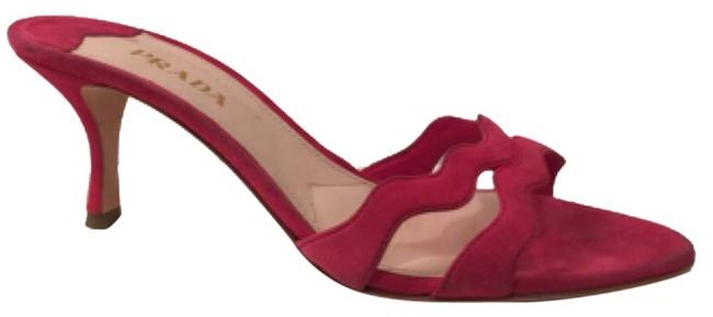 Prada Peonia Pink Suede Wavy strap Slide Sandals