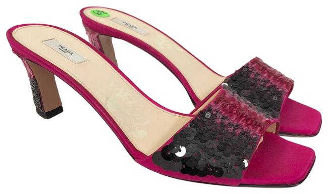 Prada Pink 37 Dark 7 Satin Heels Ombre Sequins Sandals