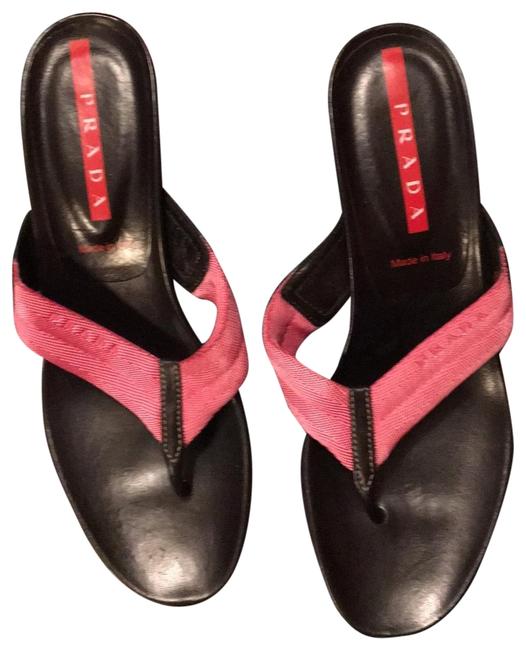 Prada Pink and Black Flip Flop Sandals