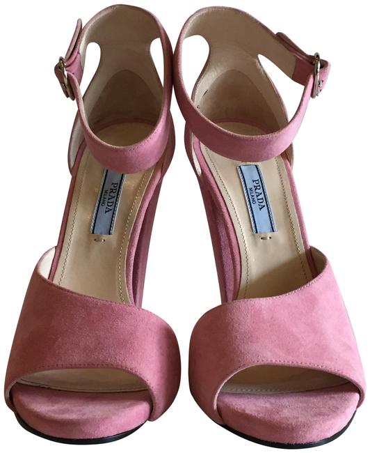 Prada Pink Begonia Suede Heels Sandals