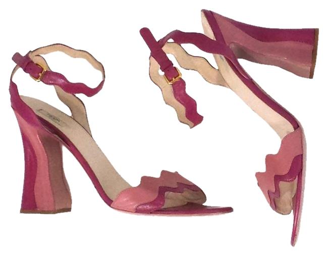 Prada Pink Leather Sculptural Heels Sandals