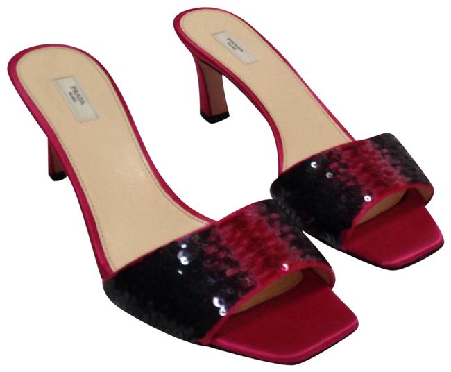 Prada PinkBlack Sequins Sandals