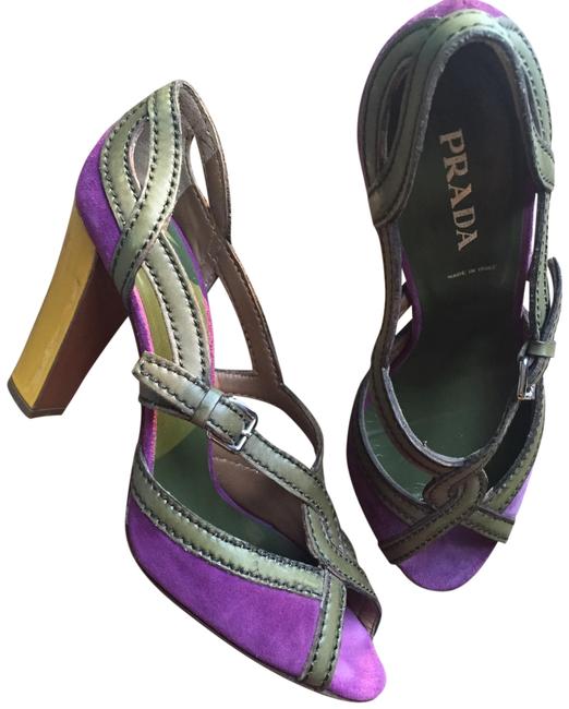 Prada Purple Yellow and Taupe Sandals