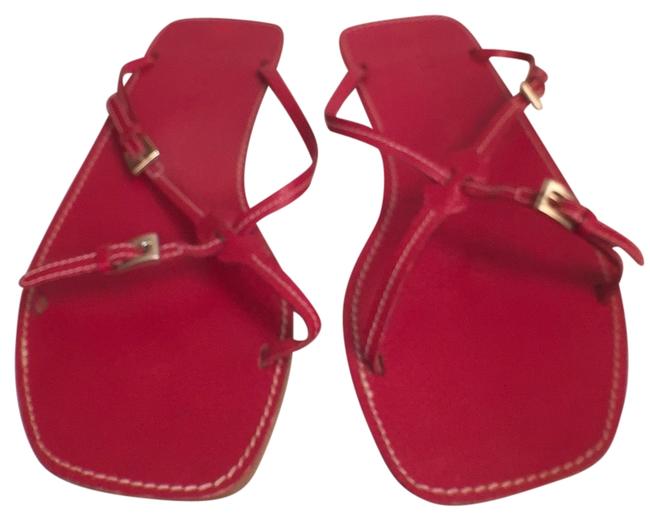 Prada Red Leather Cross Strap Sandals
