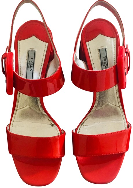 Prada Red Patent Block Sandals