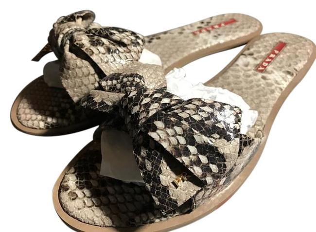 Prada Roccia Flat Python Bow Slide Sandals