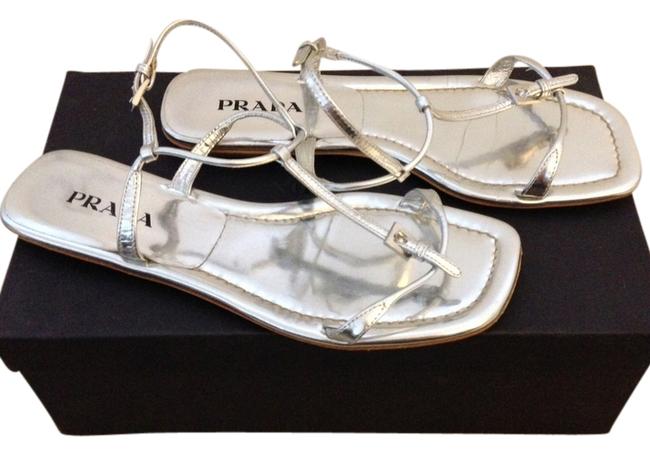 Prada Silver 1x0057 Carret Lam Easy Argento Sandals