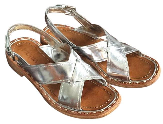 Prada Silver Cross Front Sandals