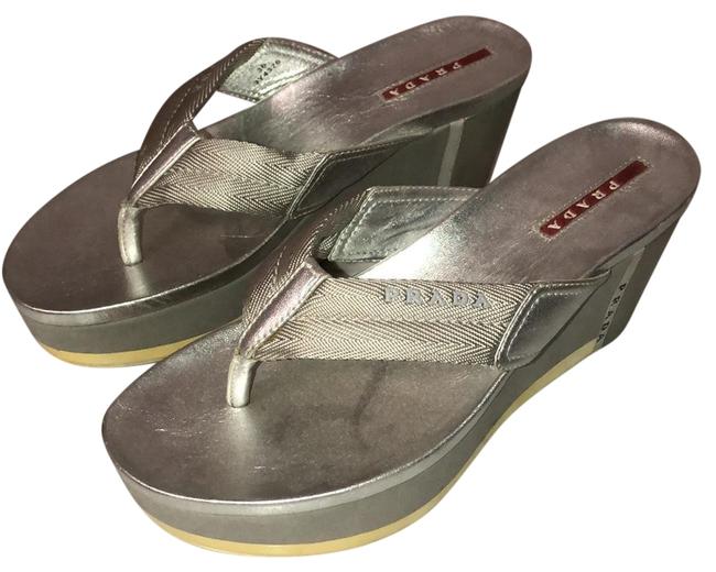 Prada Silver Flip Flop Sandals