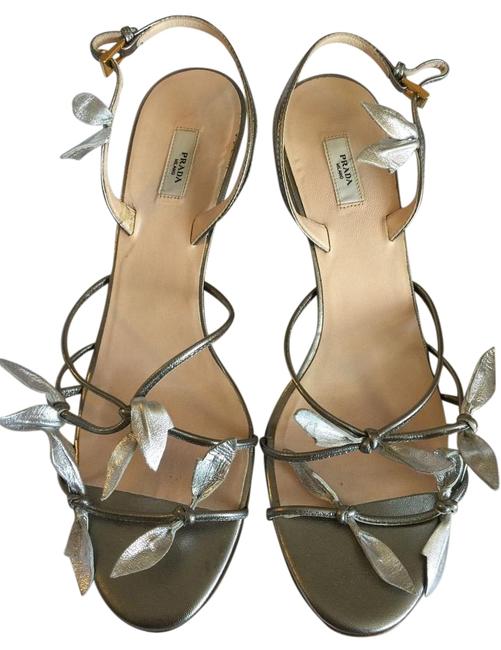 Prada Silver Strappy Leaves Sandals