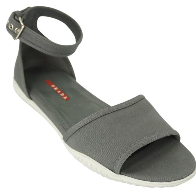 Prada Sport Gabardine Flats Sandals41 Ankle Wrap Strap Thongs Grey 470