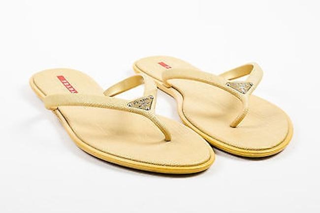 Prada Sport Golden Yellow Textured Rubber Flip Flops Carrying Pouch