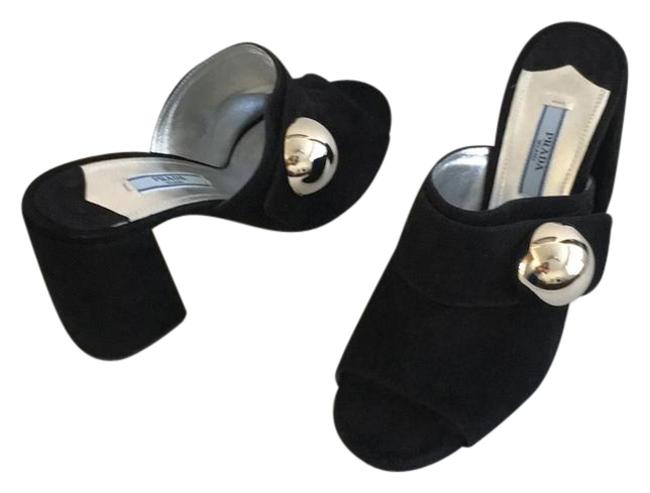 Prada Suede Chunky Heel Slide Sandals