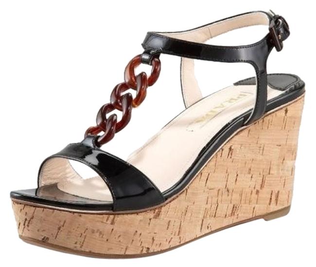 Prada T Chain Strap Espadrille Wedge Sandals42 12 Cork Platform
