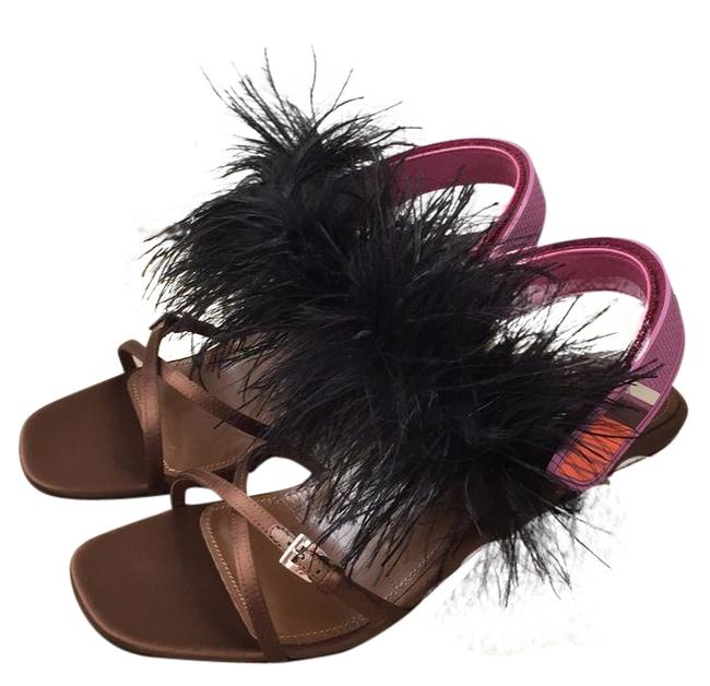 Prada Tabacco and Black Razo Piuma Sandals