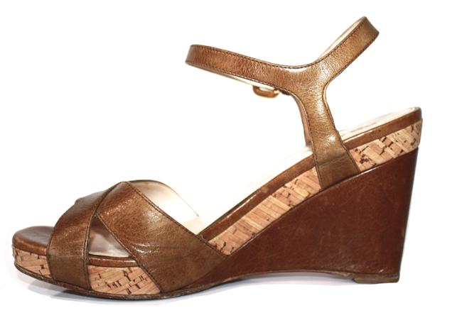 Prada Tan Leather Wedge Sandals
