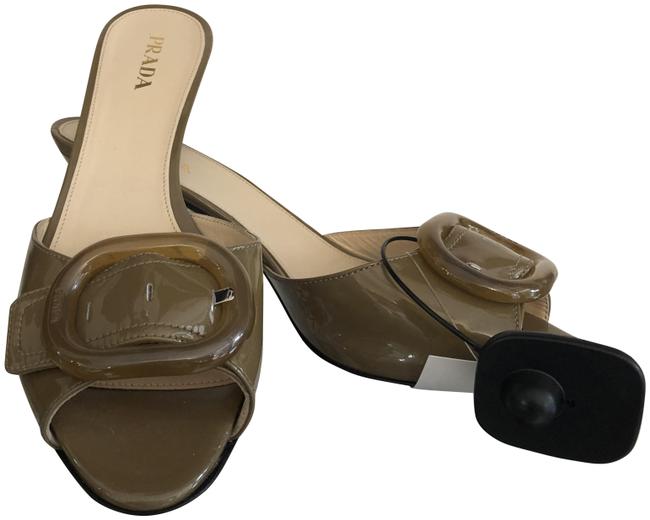 Prada TanTaupe Patent Leather Heels New Sandals