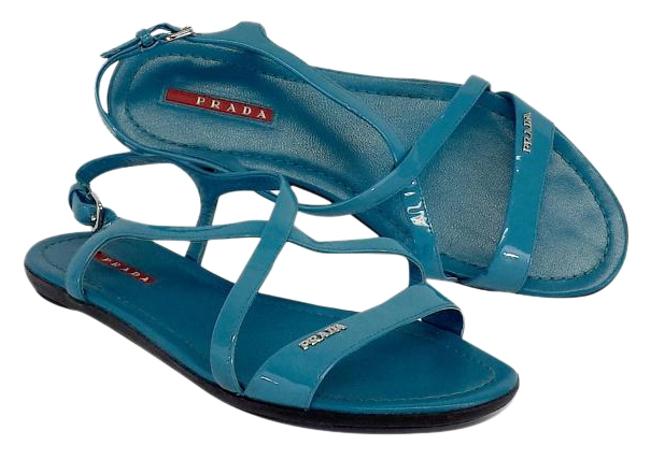 Prada Teal Patent Leather Sandals