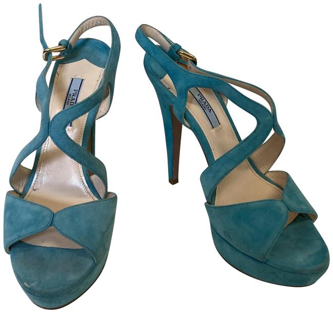 Prada Teal Suede Platform Sandals