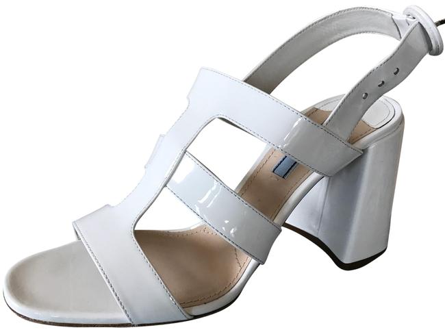 Prada White 85mm Patent Caged Sandals
