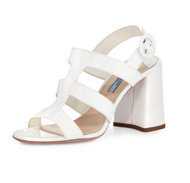 Prada White Box Patent Caged 85mm New In Sandals