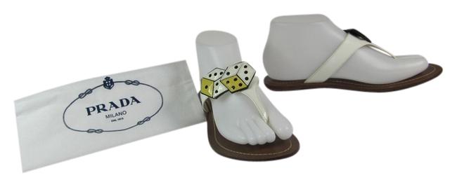 Prada White LeatherMedallion Sz: M Flat Sandals