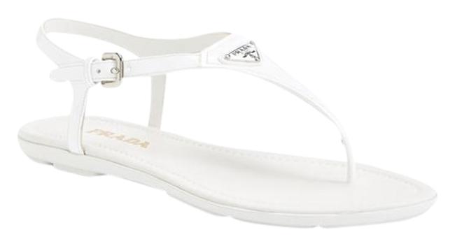 Prada White Logo Thong Women Leather Flat 37 Sandals