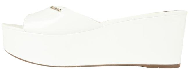 Prada White Patent Leather Slide On Platform Sandals