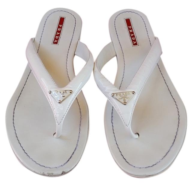 Prada White Patent Logo 395 Sandals