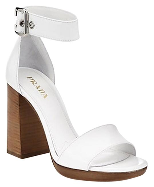 Prada WhiteWooden heeled LeatherSandals