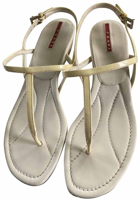 Prada WhiteCream WhiteCream Wedge Thong Sandals