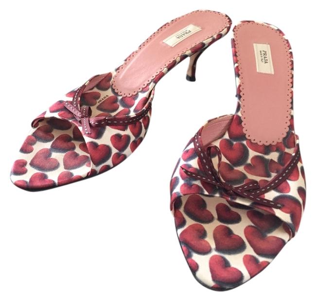 Prada WhiteRed Heart Print Sandals