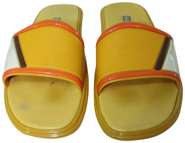 Prada Yellow Orange Rubber Slide Sandals Wide
