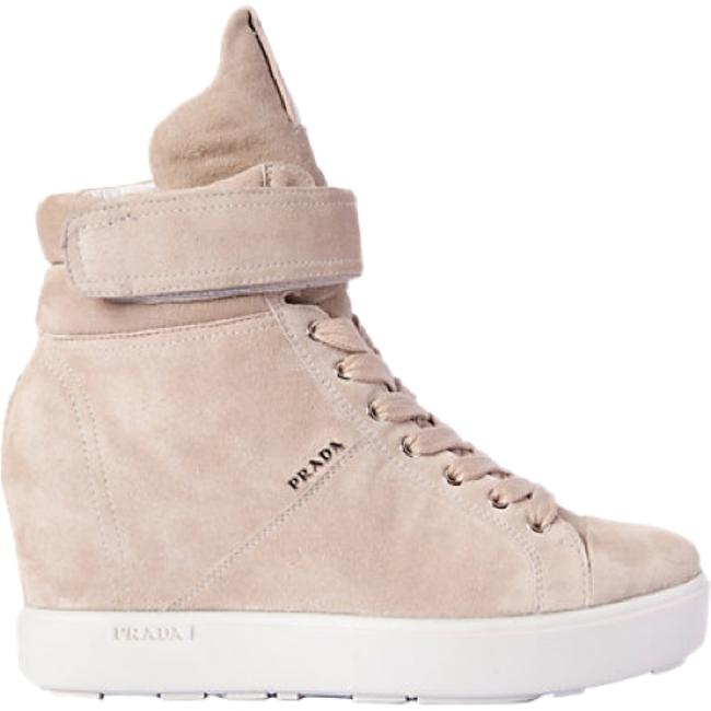 Prada Beige Suede High Top Wedge Sneakers