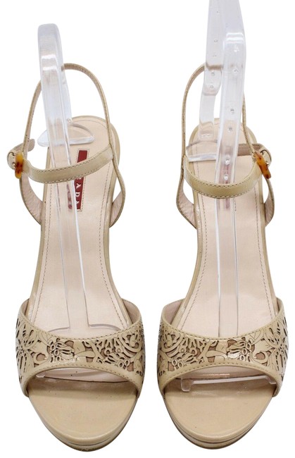Prada Beige Tan Patent 4111 Wedges