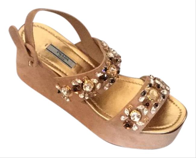 Prada BeigeGold Wedges