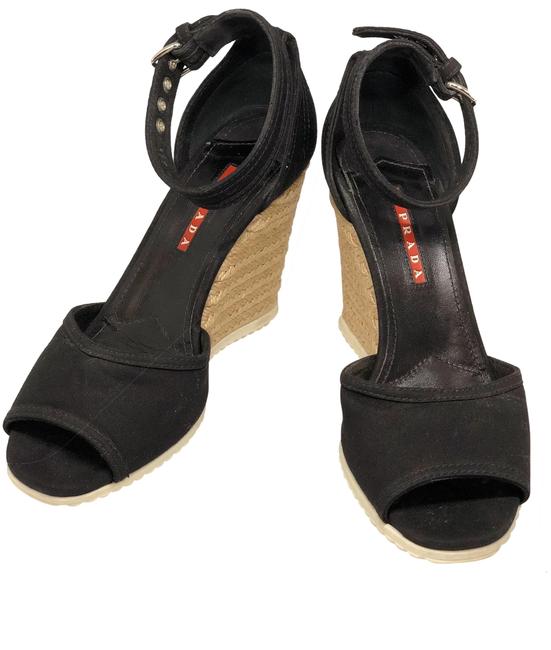 Prada Black Ankle Strap Womens 12 Wedges