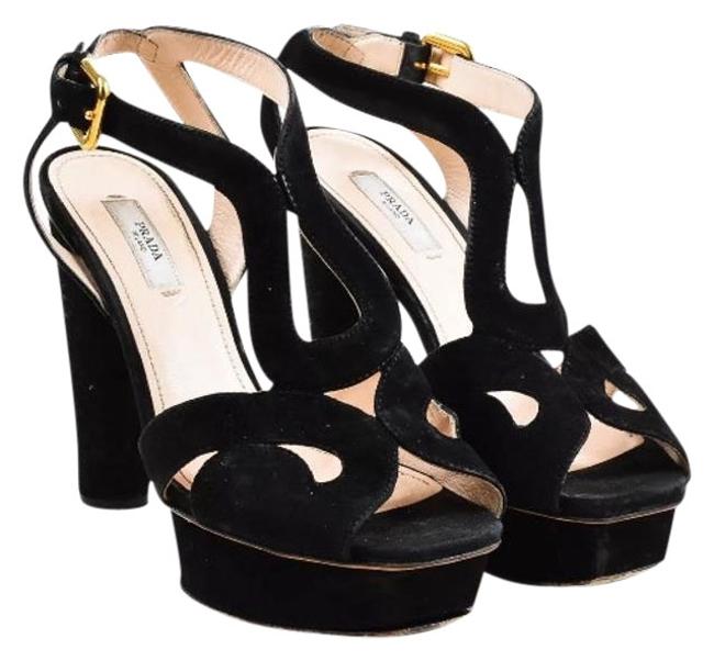 Prada Black Baroquo Suede Sandals Platforms