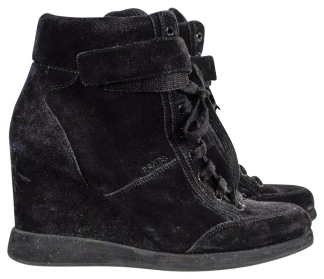 Prada Black Crushed Velvet Sneaker Wedges