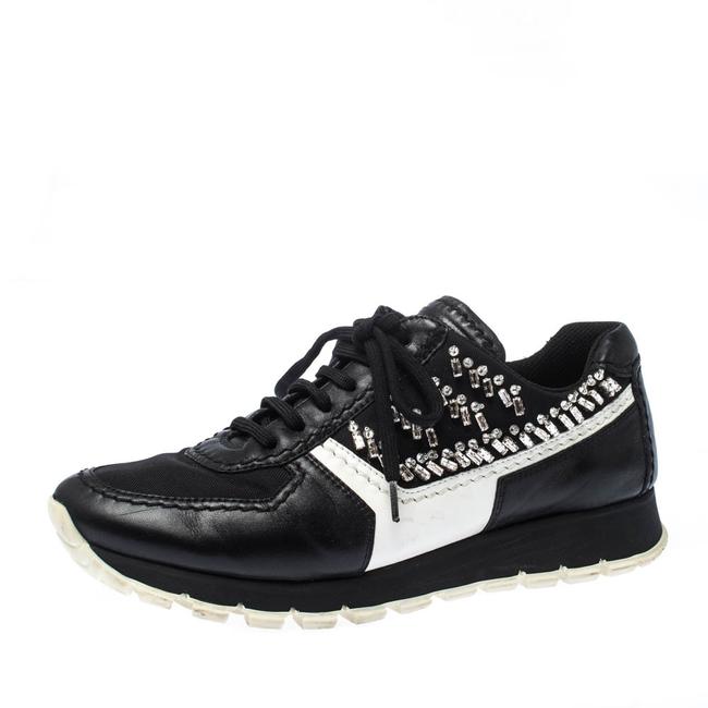Prada Black Crystal Embellished Lace Up 38 Sneakers