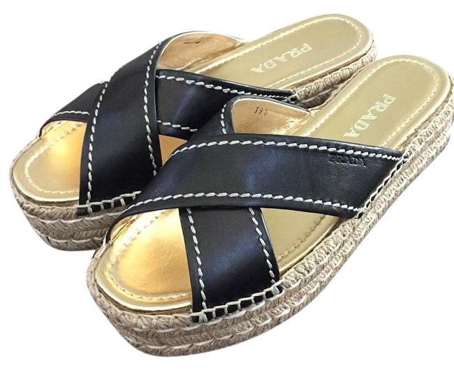 Prada Black Donna Criss Cross Wedges