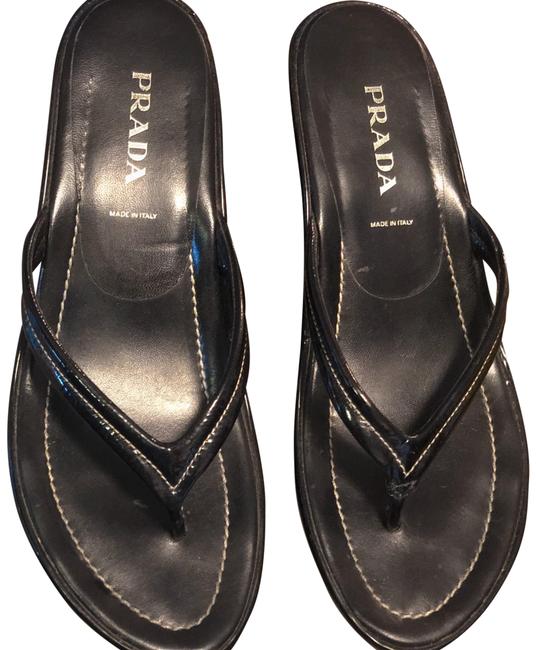 Prada Black Flip Flop Wedges